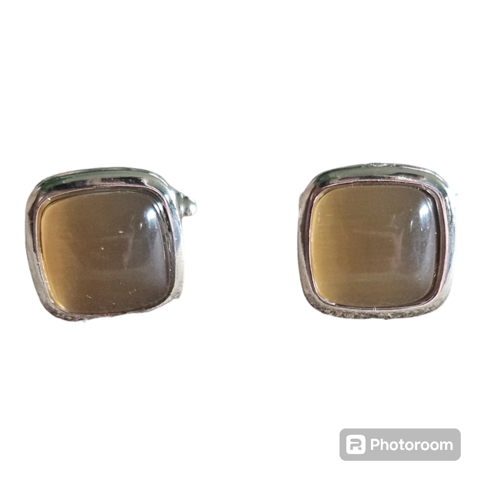 Vintage Silver Tone & Cats Eye Cuff Links - Picture 1 of 3